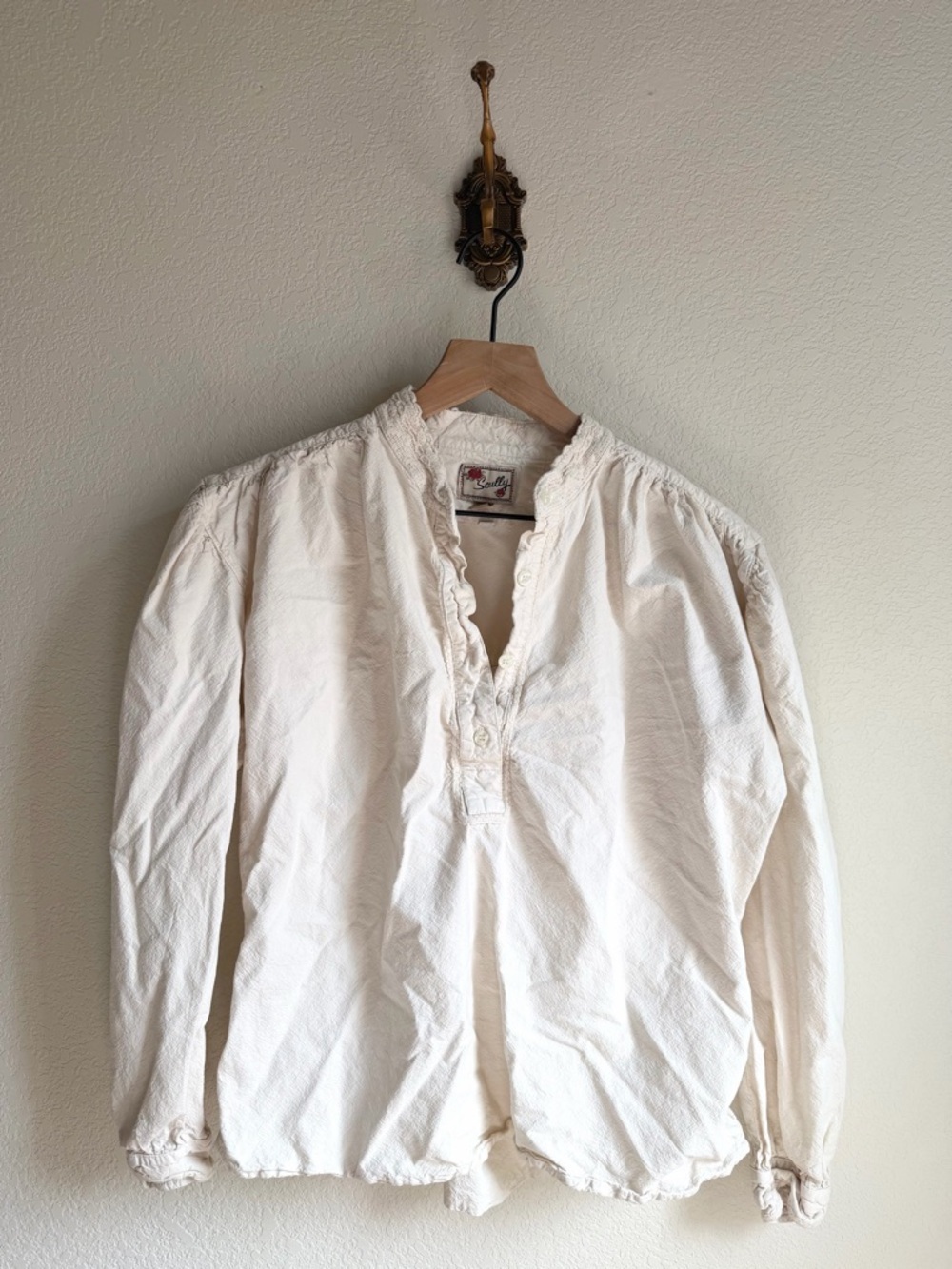 Scully Cream Ruffled Placket Casual Button-Down Shirt